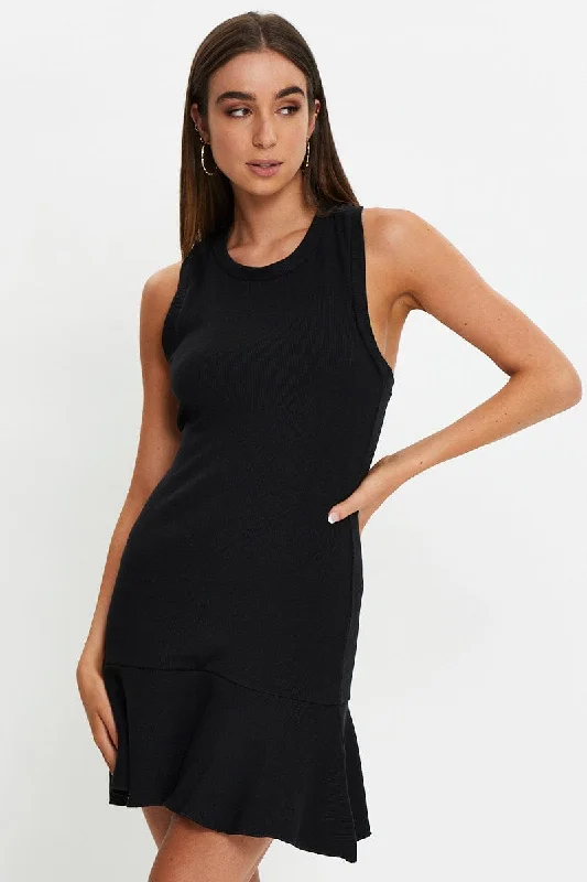 Black Drop Waist Dress Tunics Spring floral