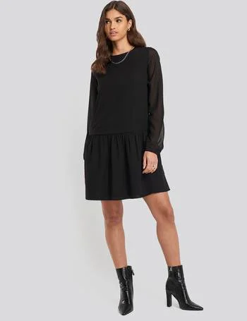 Flounce Low Waist Dress Black Tunics Canvas sturdy