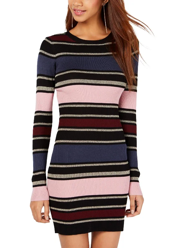Juniors Womens Striped Midi Sweaterdress Stylish Fashionable Trendy