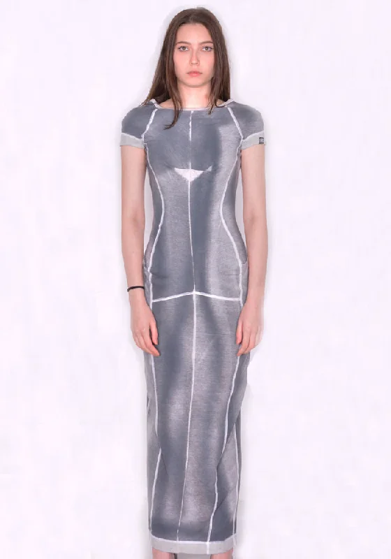 KNWLS SS24-RAZLDR0WASHG RAZE LONG DRESS WASHED GREY Tunics stripes playful
