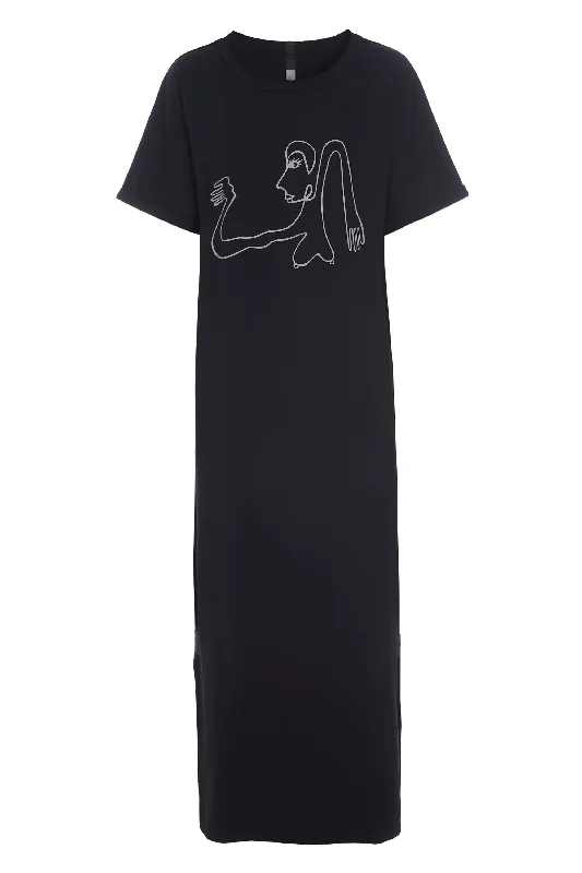 LONG DRESS WITH PRINT - 98038 - BLACK Tunics Prom sequined