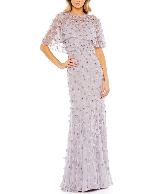 Mac Duggal Embellished Illusion Cape Sleeve Trumpet Gown Tunics Solid Classic