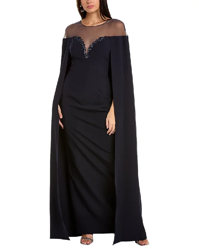 Marchesa Notte Cape Gown Square Neckline Feminine
