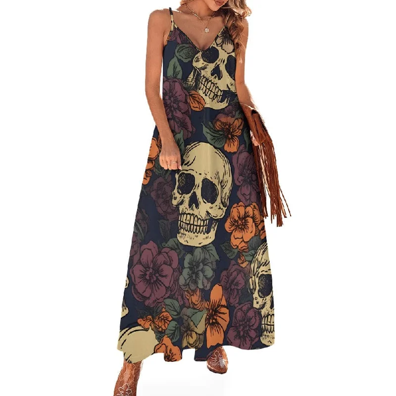 Our Women's skulls & Brown Floral Sling Ankle Long Dress Is The Perfect Combination of Style & Comfort Tunics Yoga stretchy