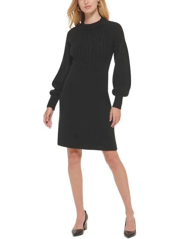 Petites Womens Ribbed Midi Sweaterdress Elegant Classic Vintage