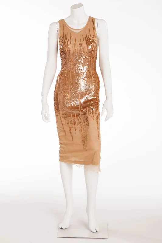 Plein Sud Jean - Nude Sequin Light Brown Long Dress Tunics Luxurious premium