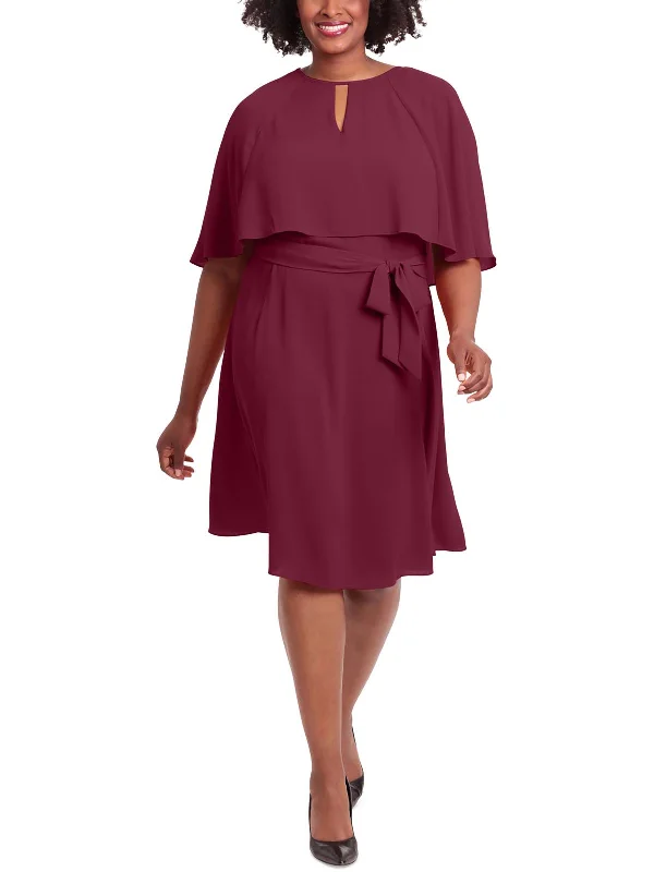 Plus Womens Capelet Keyhole Midi Dress Tunics Fashionable chic