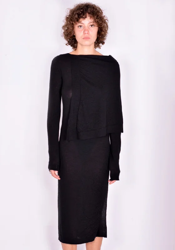 RICK OWENS RP02A7635 WS CASHMERE KNIT CAPE DRESS BLACK Tunics Polka dots
