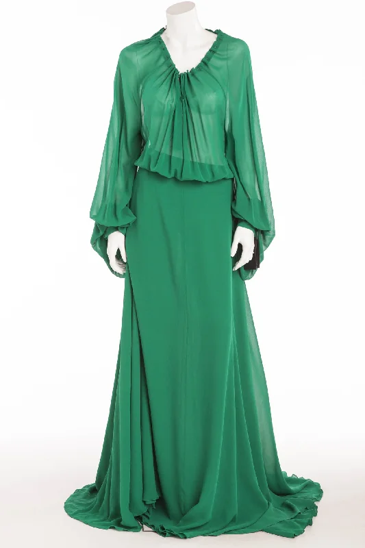 Saint Laurent - NWT 2PC Long Sleeve Emerald Dress with Black Cape - FR 40 Tunics Sophisticated sleek