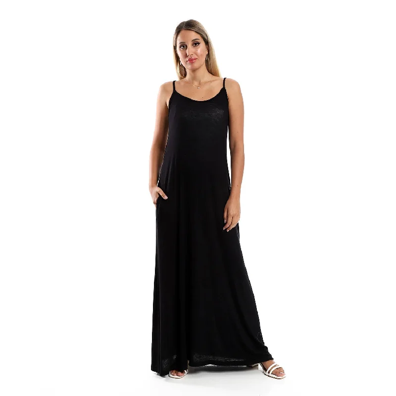 Spaghetti Long Dress With Side Pockets - Kady Tunics Cozy comfortable