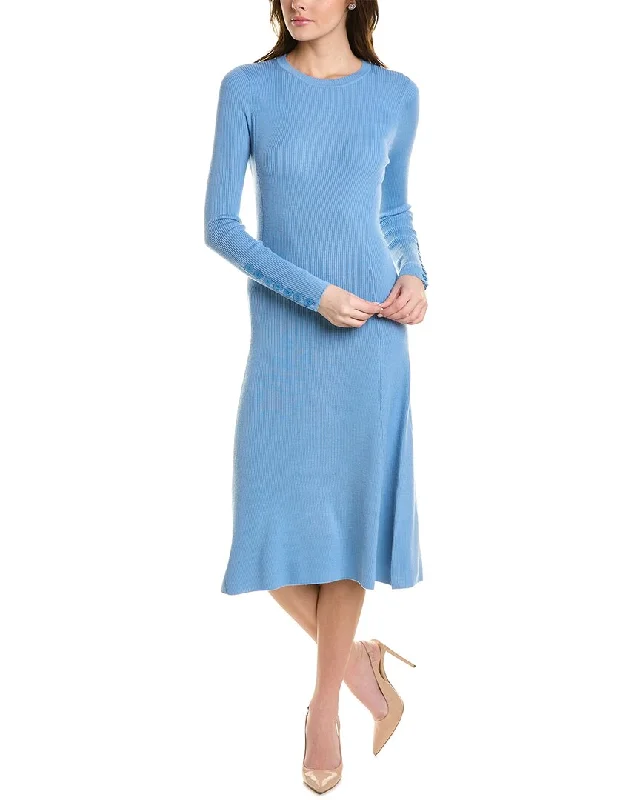 St. John Ribbed Wool-Blend Sweaterdress Stretchy Elastic Breathable