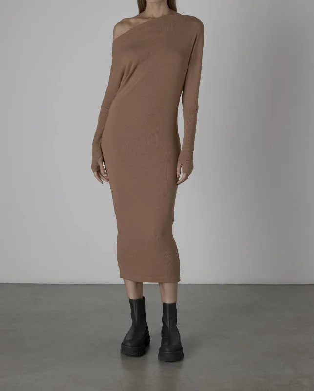 Sweater Knit Slouch Dress In Amber Handmade Hand-knitted Hand-woven