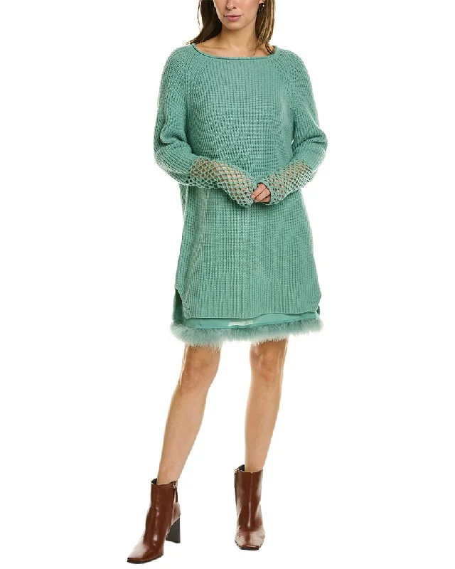 TWINSET Layered Wool & Cashmere-Blend Sweaterdress Spandex Rayon Corduroy