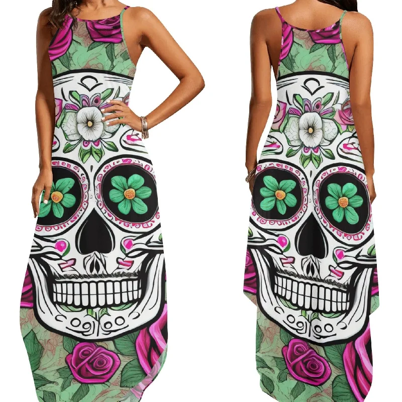 Women's Sugar Skull Elegant Sleeveless Long Dress Tunics Running lightweight