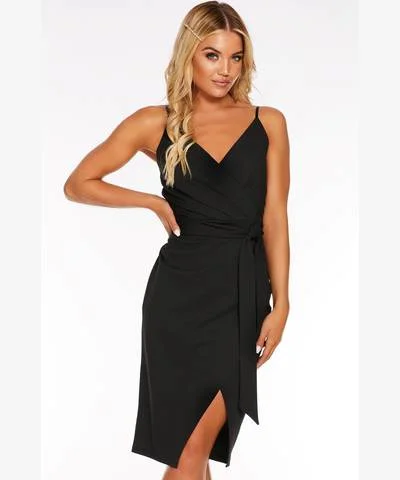 Wrap Tie Waist Dress Black Tunics Silk luxurious