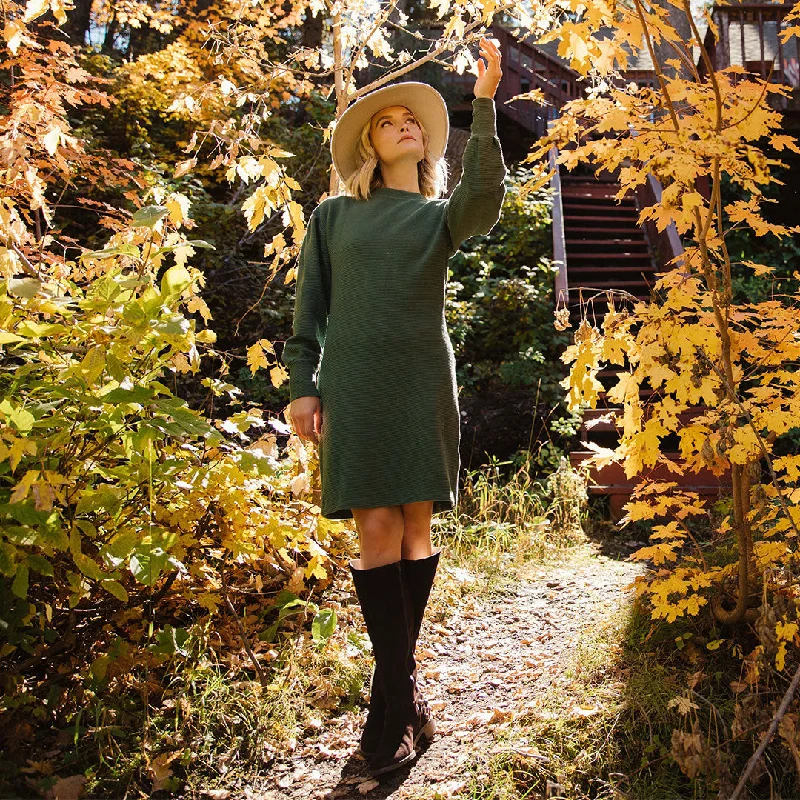 Atlas Ribbed Sweater Dress, Emerald Seamless Knitted Crochet