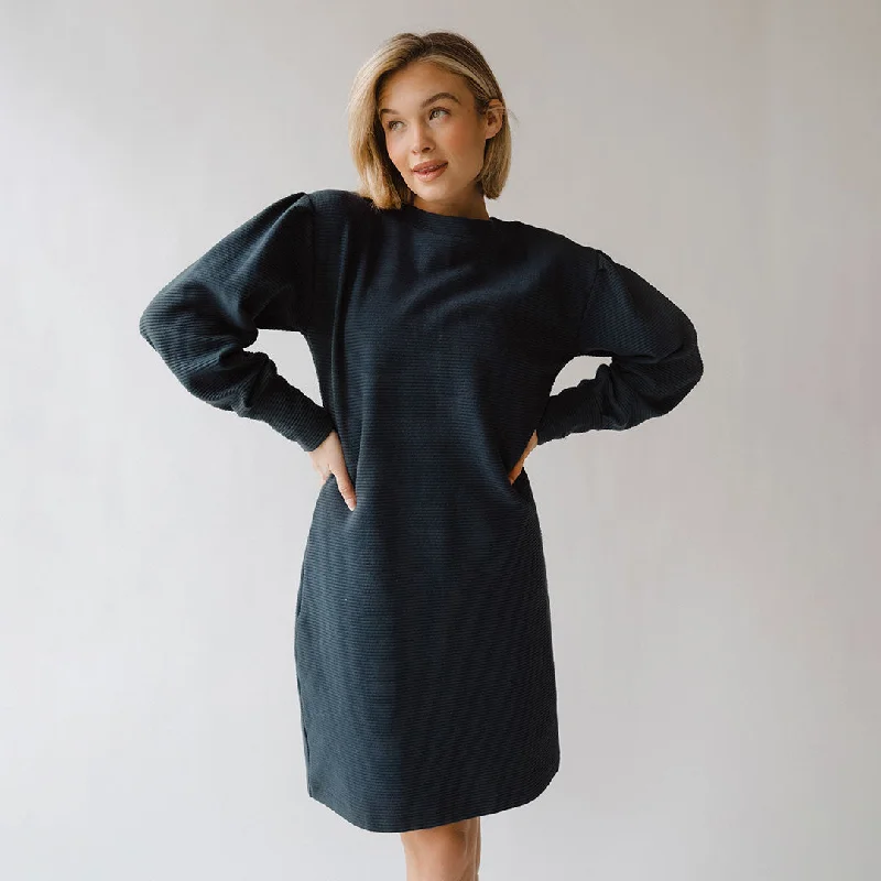 Atlas Ribbed Sweater Dress, Navy Handmade Hand-knitted Hand-woven