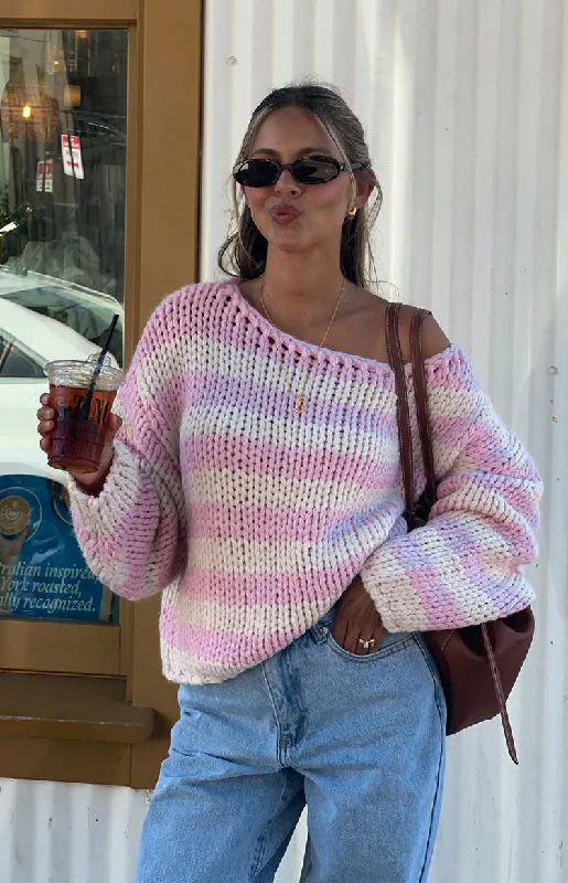 Bea Pink Striped Sweater Stretchy Elastic Breathable