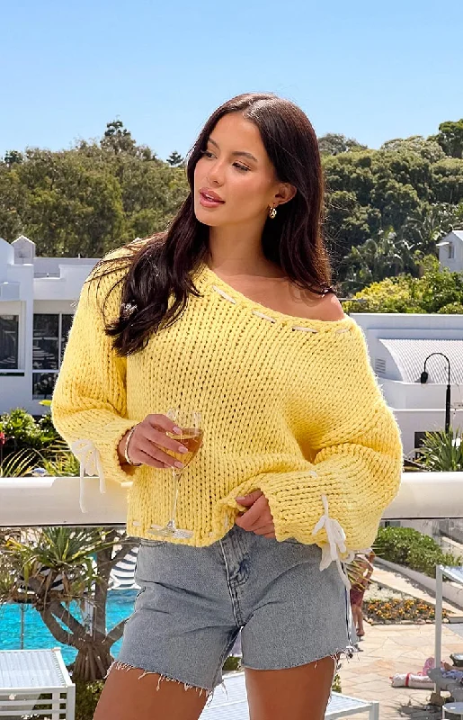 Bea Yellow Sweater Ribbed Striped Patterned