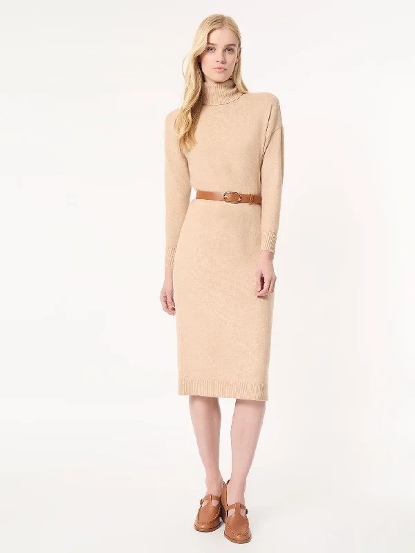 Belted Turtleneck Sweater Dress Toggled Drawstring Belted