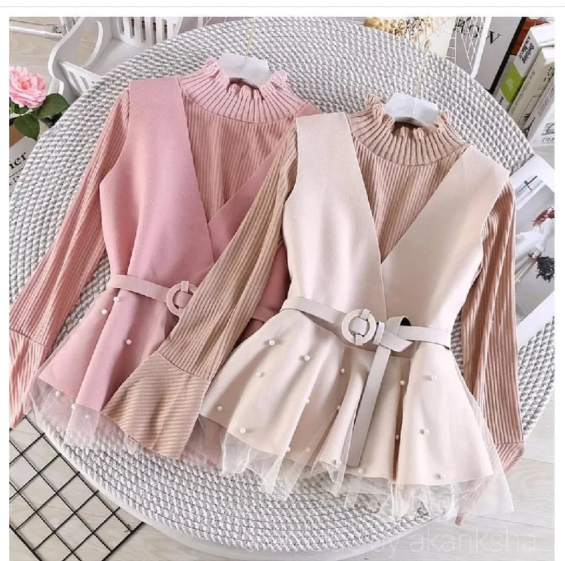 Bianca Sweater and Cape Set with Belt Cotton Fabric Linen Fabric Terry Fabric