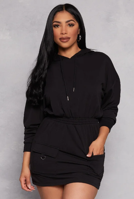 Almost Famous Elastic Waist Hoodie Dress Tunics Wedding white