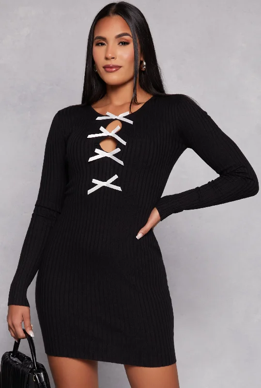Cut Out Bow Sweater Dress Knit Fabric Woven Fabric Fleece Fabric