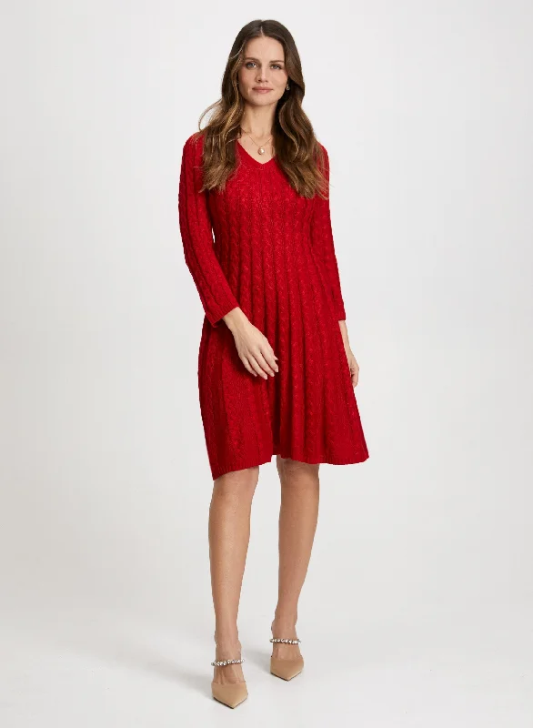Cable Knit Sweater Dress Tailored Straight A-Line