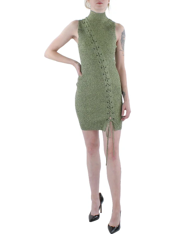 Cade Womens Lace-Up Fitted Sweaterdress Cable Knit Ribbed Knit Lace Knit