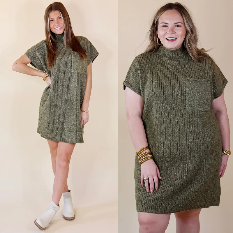 City Sights Cap Sleeve Sweater Dress in Olive Green Plaid Sweater Polka Dot Checkered City Sights Cap Sleeve Sweater Dress in Olive Green Plaid Sweater Polka Dot Checkered