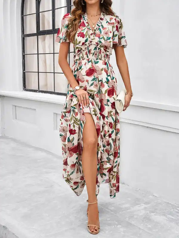 Spring and summer new temperament casual printed waist dress Tunics Business professional Spring and summer new temperament casual printed waist dress Tunics Business professional