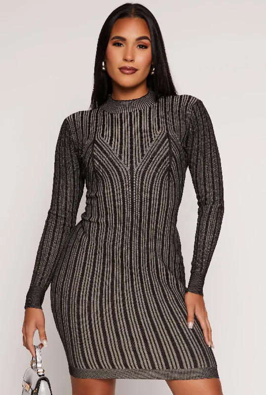 Almost Famous Ribbed Knit Shadow Stripe Sweater Dress Casual Formal Business