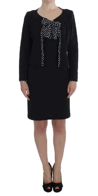 Chic Polka Dot Dress & Sweater Set Graphic Sweater Embroidered Appliqued