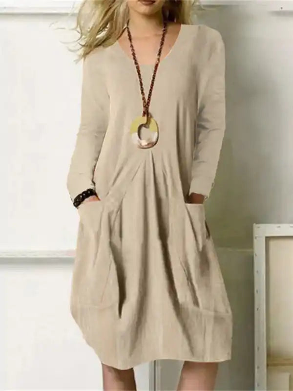 Cotton Linen Loose Casual Long Dress Solid Color Pocket Dress Tunics Hiking breathable Cotton Linen Loose Casual Long Dress Solid Color Pocket Dress Tunics Hiking breathable