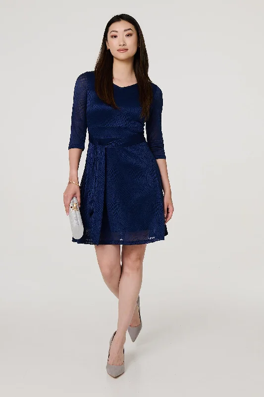 Lace Layer Tie Waist Short Skater Dress Tunics Distressed trendy