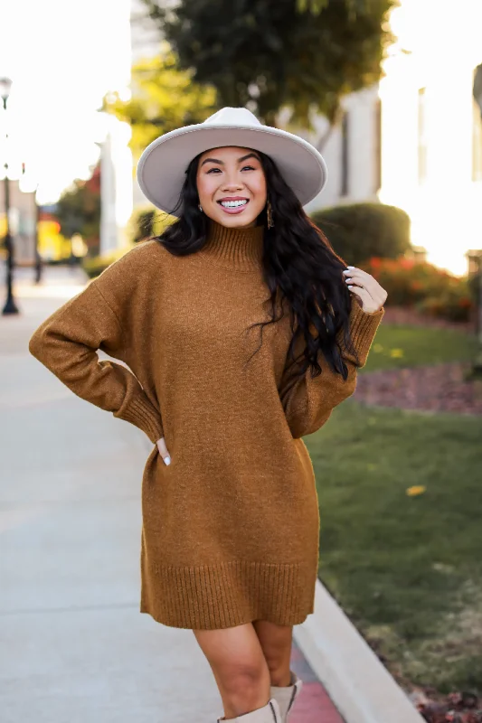 Definitely Chic Camel Mini Sweater Dress - DOORBUSTER Collared Crew Neck Turtle Neck Definitely Chic Camel Mini Sweater Dress - DOORBUSTER Collared Crew Neck Turtle Neck