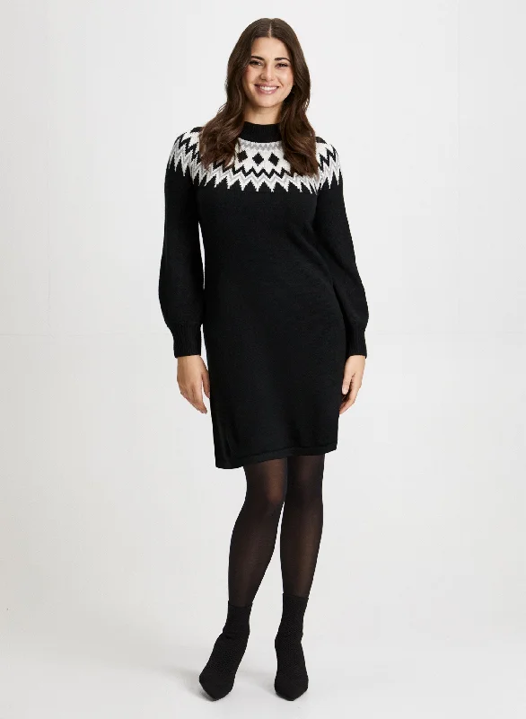 Diamond Pattern Sweater Dress Striped Floral Plaid