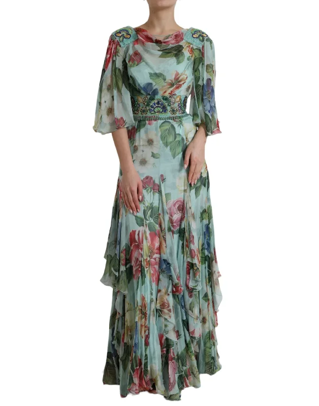 Elegant Floral Silk Long Dress Tunics New arrival