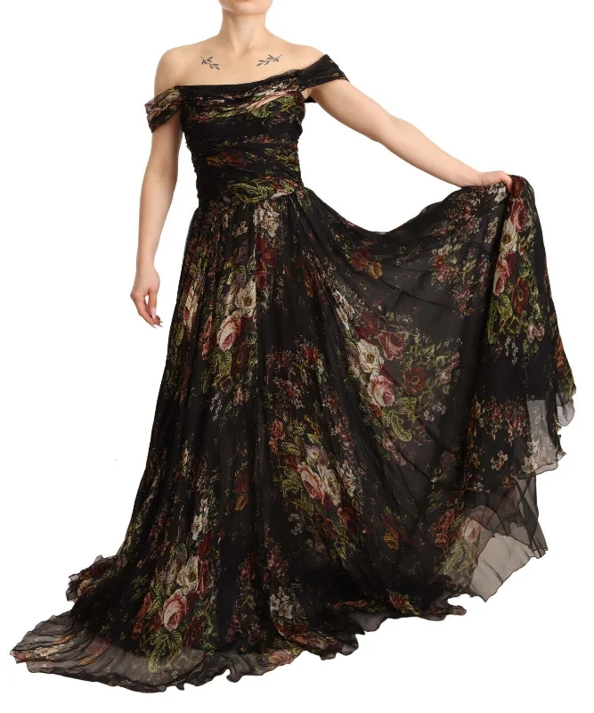 Floral Silk Off-Shoulder Long Dress Tunics Favorite customer
