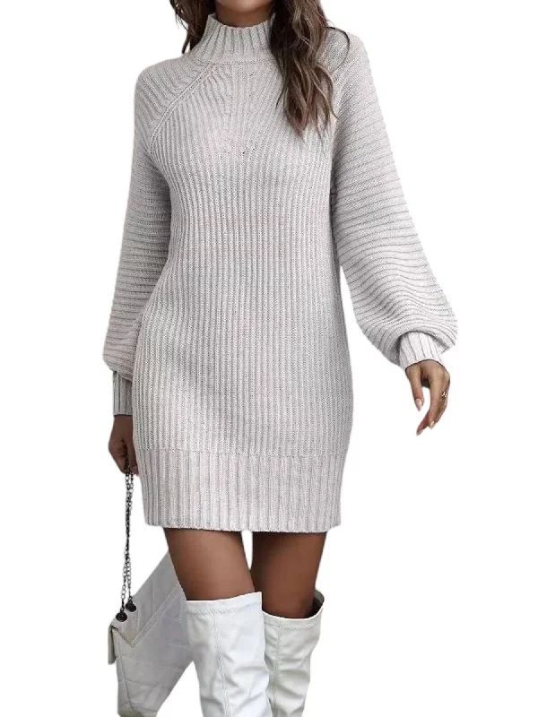 High Neck Sweater Dress In Grey Layered Multi-layer Single Layer