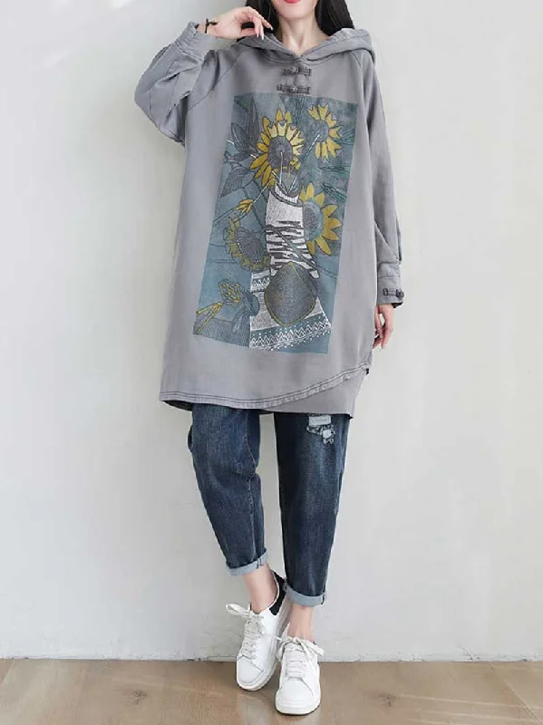 City Of Stars Floral Print Hooded Sweater Midi Dress Modern Contemporary Chic