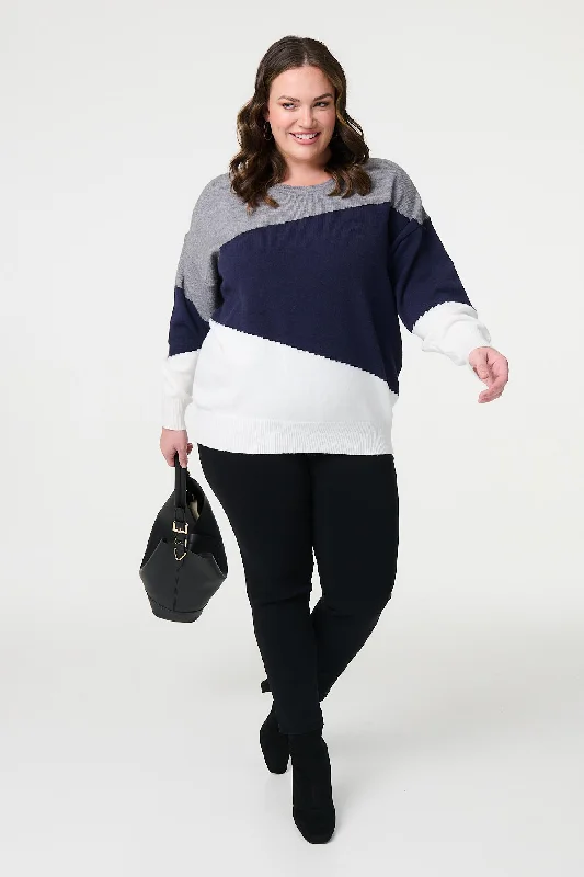 Colour Block Relaxed Knit Sweater Striped Floral Plaid