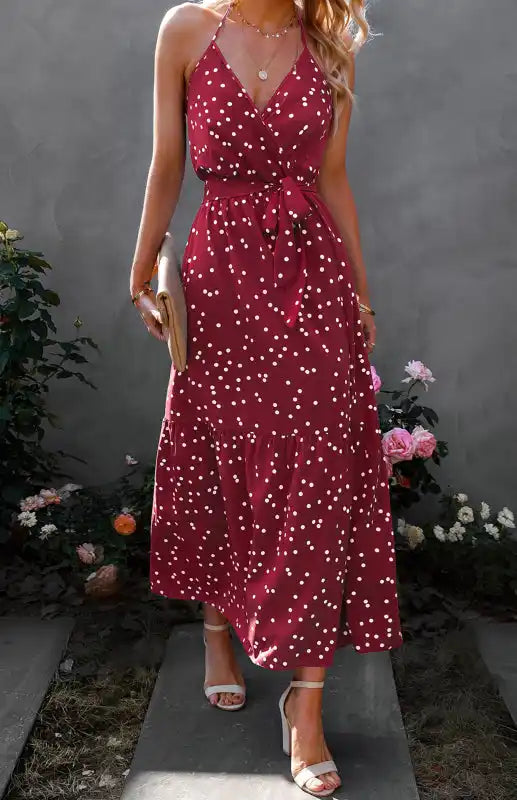 Ladies Summer Fashion V Neck Sling Polka Dot Dress Long Dress Tunics Party sparkling Ladies Summer Fashion V Neck Sling Polka Dot Dress Long Dress Tunics Party sparkling