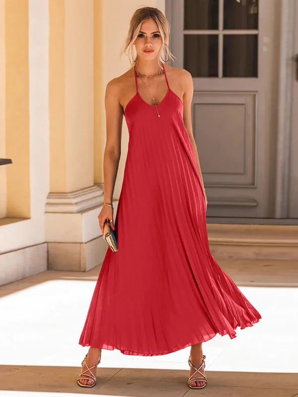New A-hem pleated beach vacation long dress Tunics Chinos classic