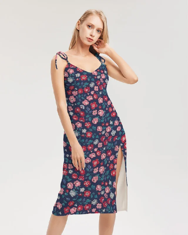 Midnight blue pretty glance. Women's All-Over Print Tie Strap Split Dress Tunics Gym athletic Midnight blue pretty glance. Women's All-Over Print Tie Strap Split Dress Tunics Gym athletic