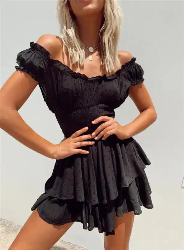 Wood ear side pleated sleeves waist tight irregular hem cake skirt dress Maxi Flowy Bohemian Wood ear side pleated sleeves waist tight irregular hem cake skirt dress Maxi Flowy Bohemian