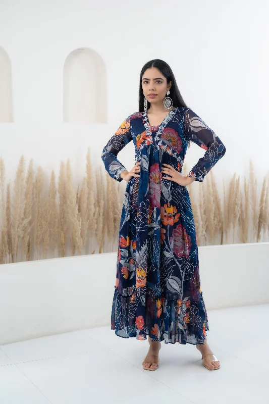 Women’s Blue Floral Printed Long Dress by Myshka- 1 pc set Tunics Versatile functional Women’s Blue Floral Printed Long Dress by Myshka- 1 pc set Tunics Versatile functional