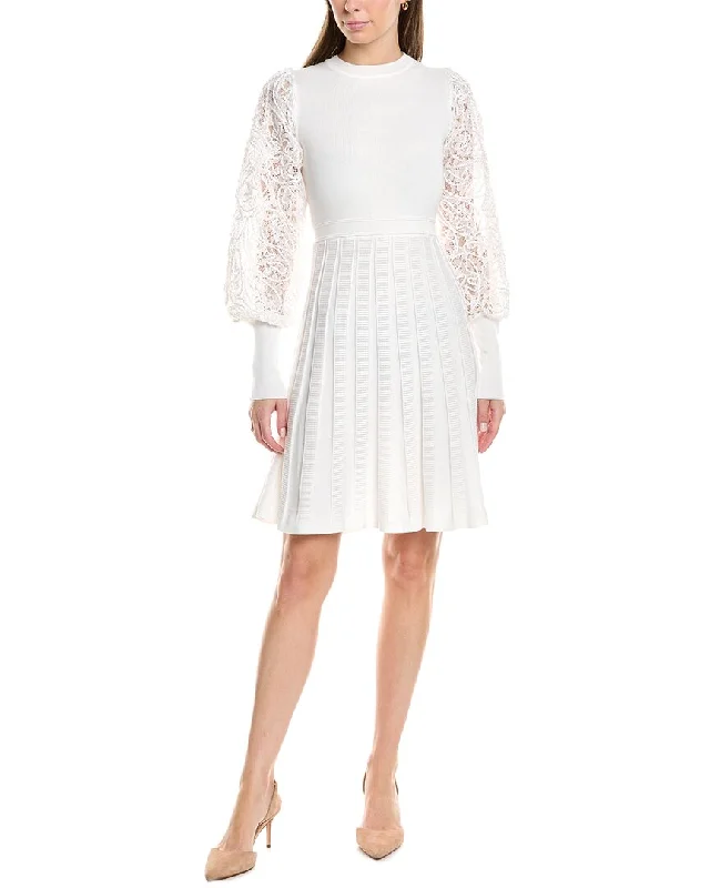 Nanette Nanette Lepore Lace Sleeve Sweaterdress Iron Safe Non-Iron Wrinkle Free