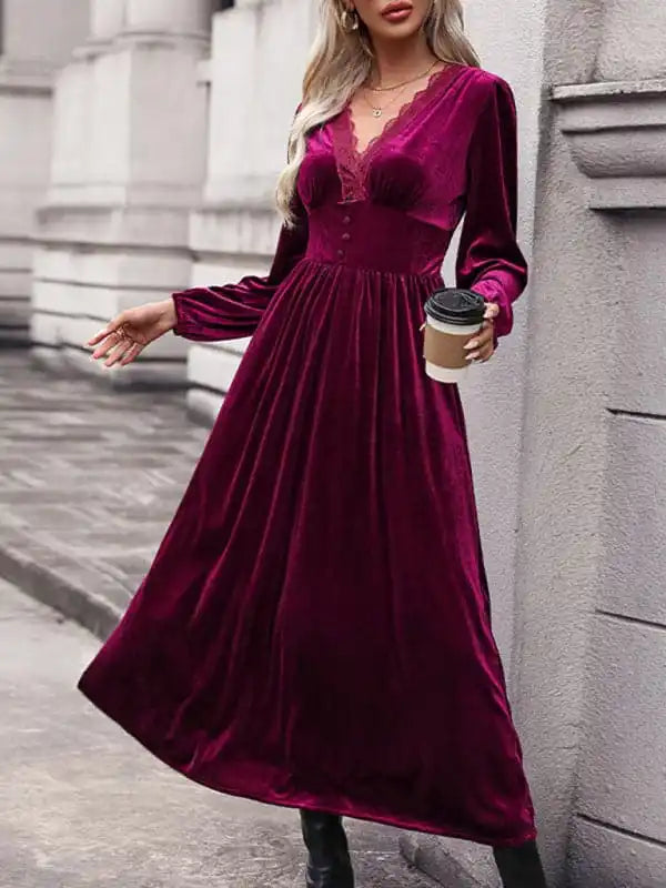 New women’s velvet waist knitted long-sleeved dress Tunics Chic elegant