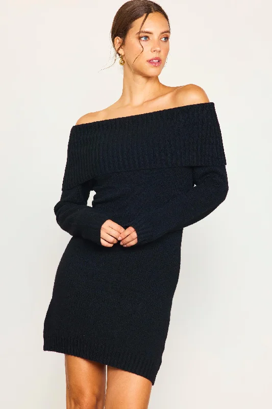 Off Shoulder Mini Sweater Dress Sequined Glittery Shiny